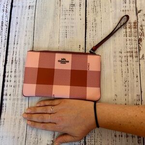 Coach Pink and Brown Plaid Wristlet